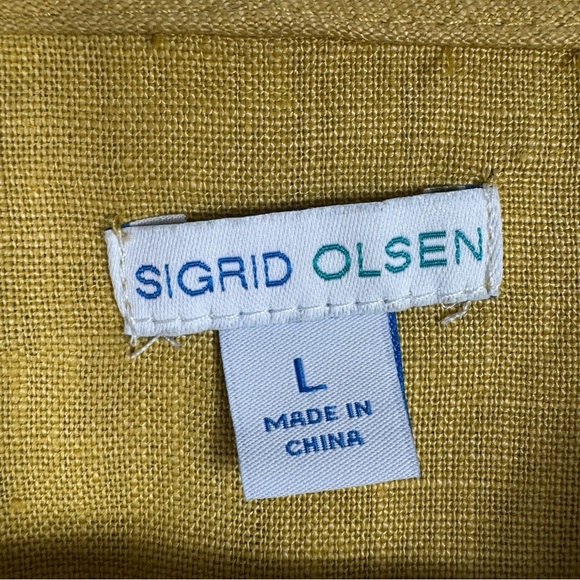 Sigrid Olsen 100% Linen Mustard Yellow Hooded Tunic Jacket, Size L - Picture 5 of 8
